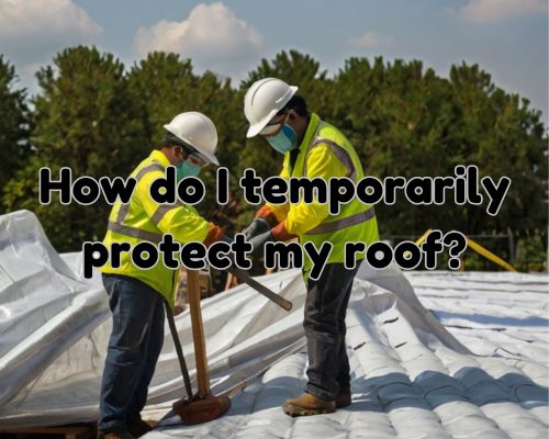 workers installing temporary roof protection