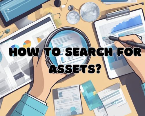 A person using a magnifying glass to search through a variety of digital and physical assets such as images, documents, and physical objects