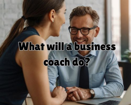 a client and business coach having fun with their discussion