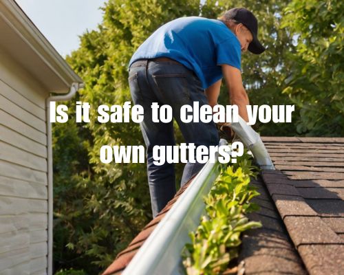 homeowner cleaning his roof gutter