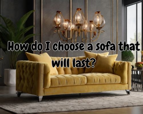 A cozy living room with a sturdy, well-crafted sofa surrounded by durable, high-quality furniture and decor