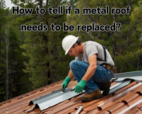 a metal roofing being replaced by a worker