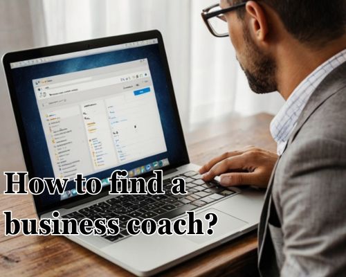 a professional searching for a business coach through his laptop