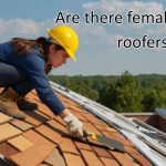 a female roofer working on roof shingle