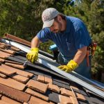 Hardworking roofer on the job.