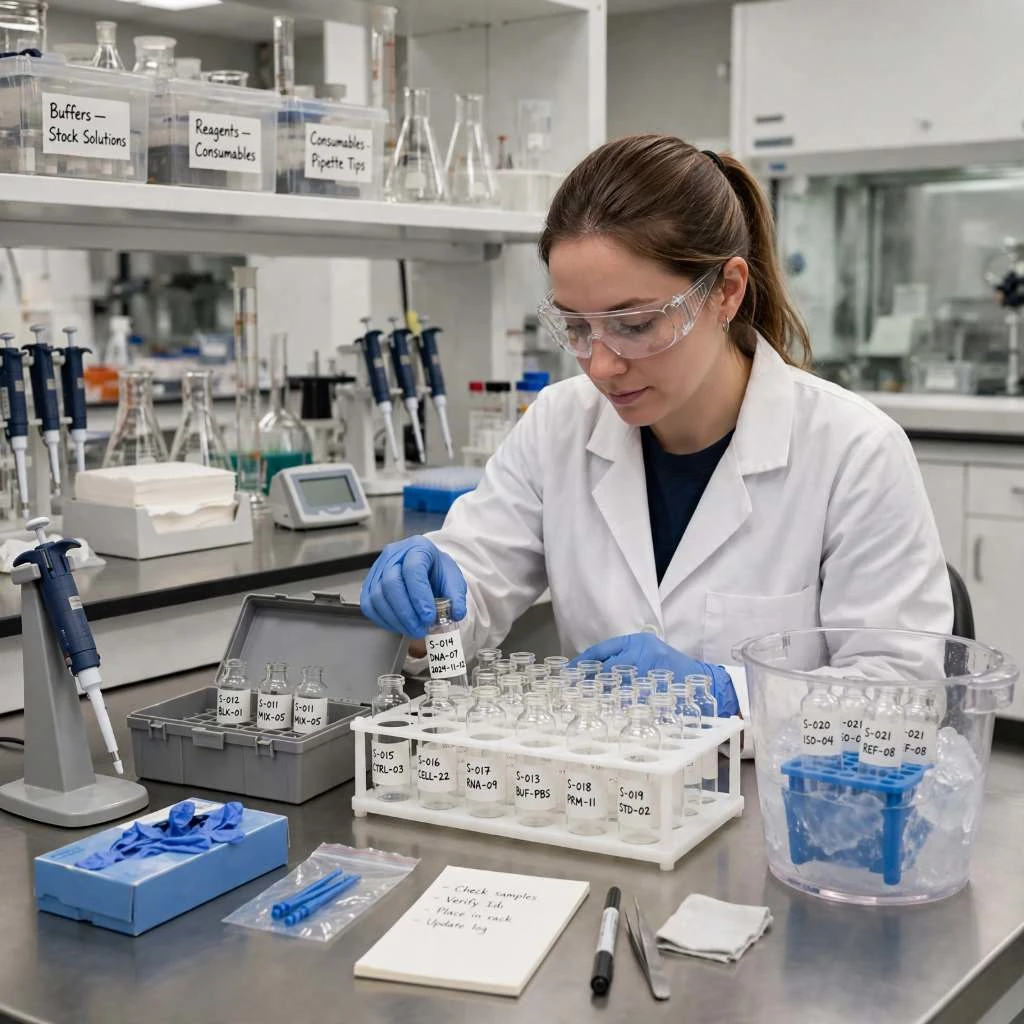 Researcher Organizing Labeled Samples